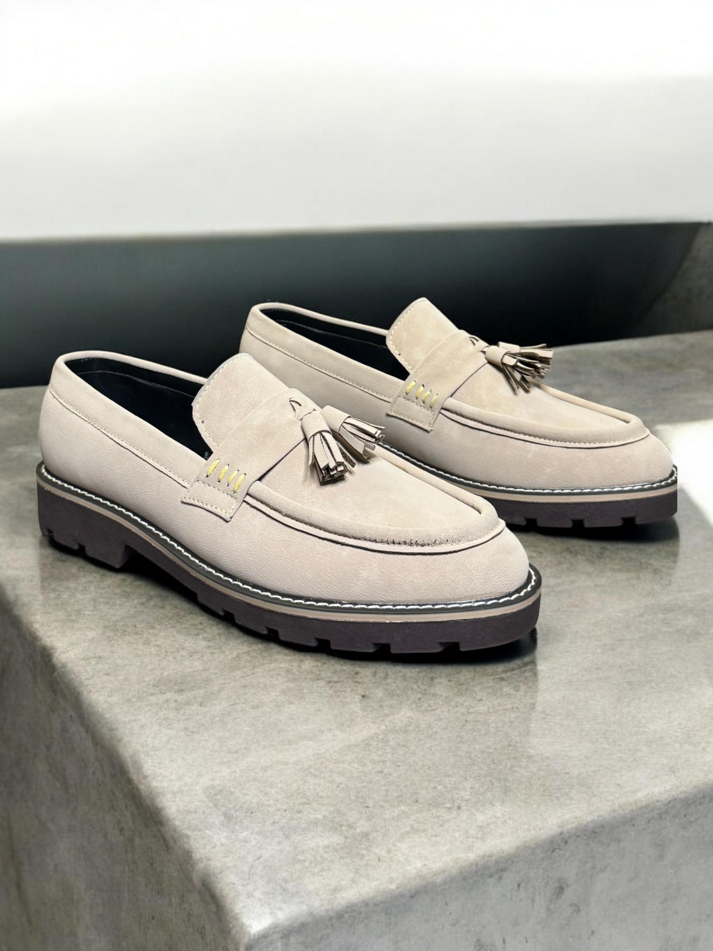 Beige Nubuck Leather Loafers